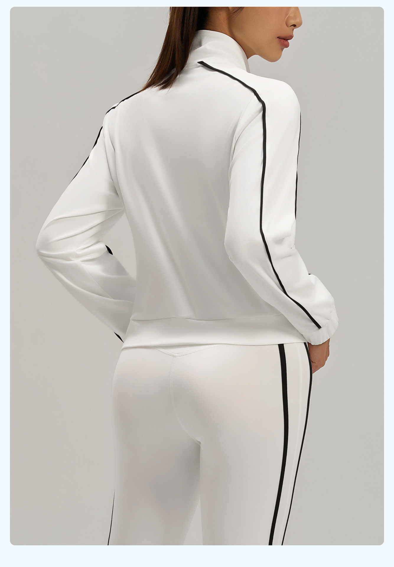 Women's loose cardigan sports jacket – editorial lifestyle shot
