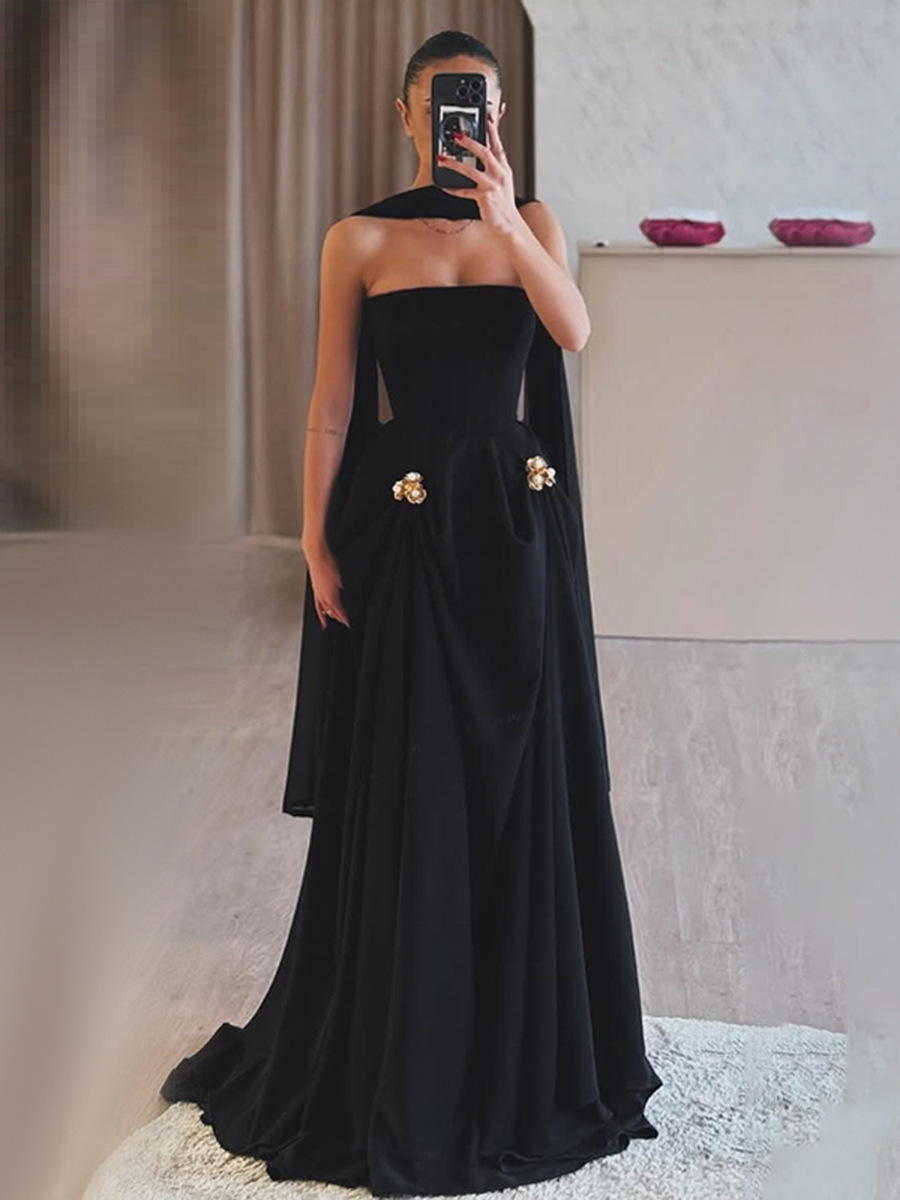 Black Lace Bodice Twist-Waist Midi Evening Dress