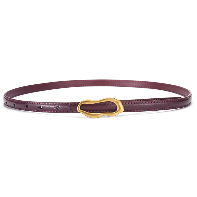 First-Layer Cowhide Thin Belt For Women With Unique Design, Irregular Metal Buckle, Slim Fit, Versatile Leather Belt, Ins-Style Summer Belt 5