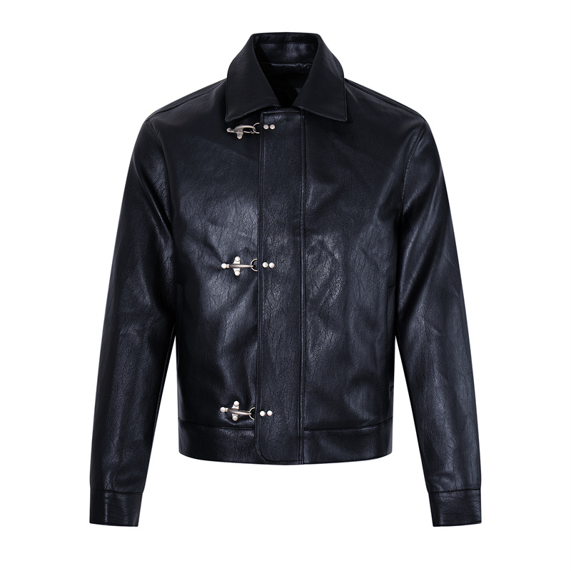 Jachetă de motociclist din imitație de piele, lucioasă, cu croială slim-fit și închidere cu cataramă în stil vintage