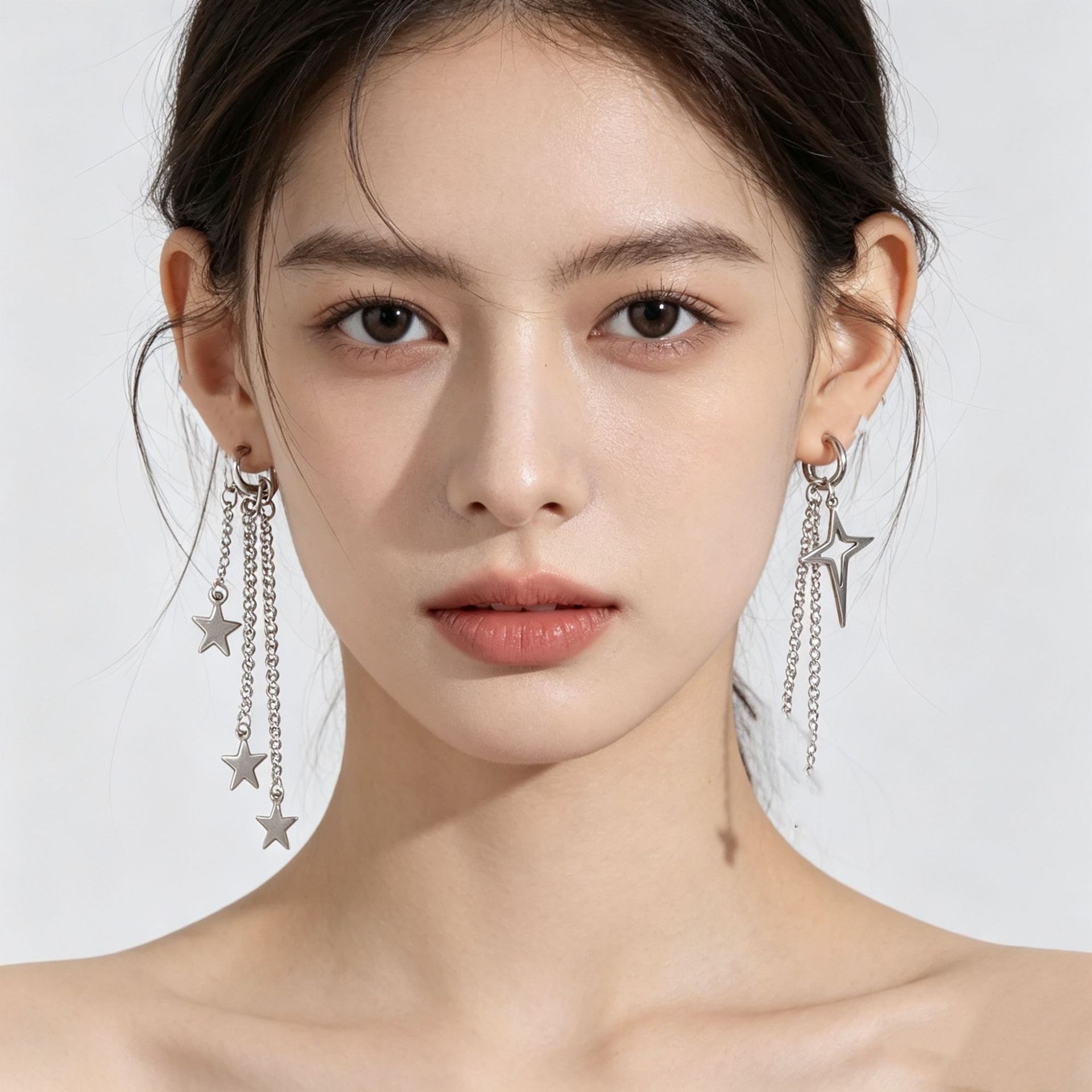 Asymmetrical Star Tassel Hoop Earrings, Hip Hop