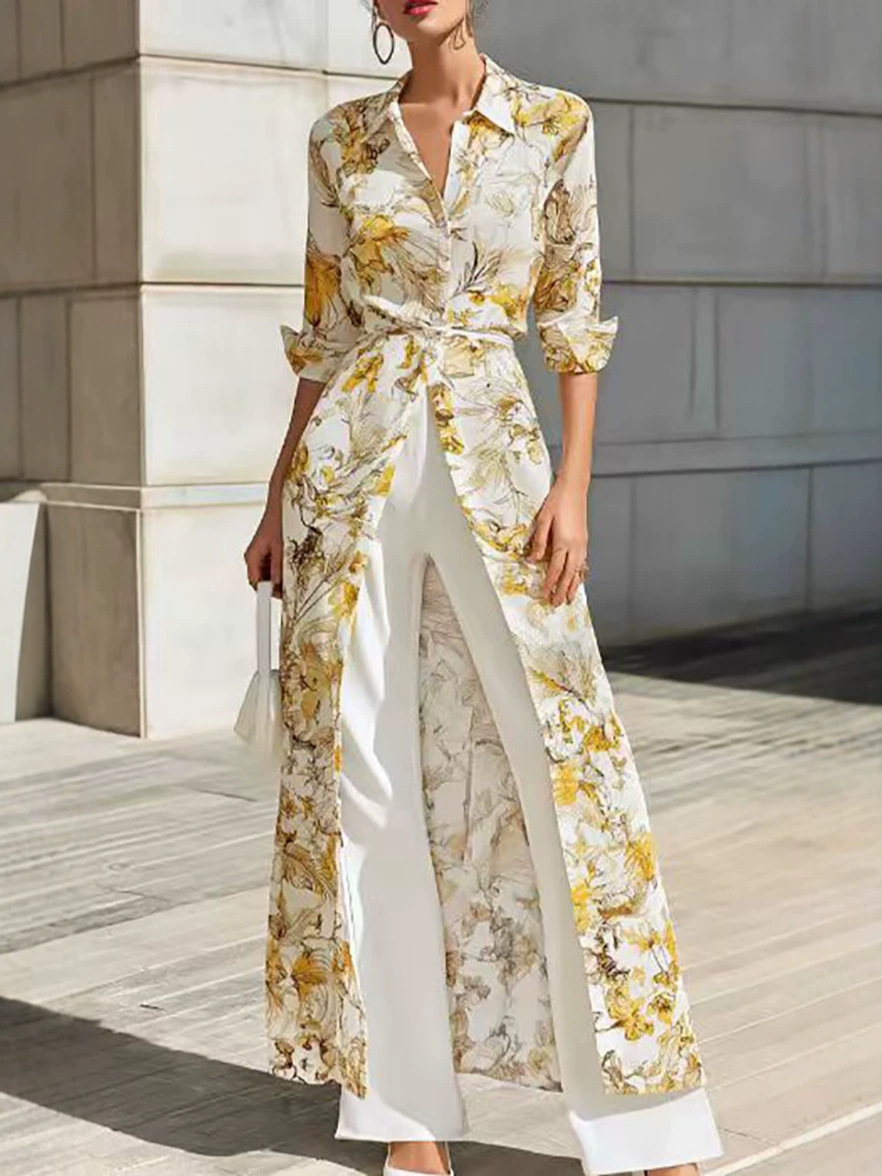 2026 Amazon Cross-Border Floral Print Buttoned Long Sleeve Lace-Up Women's Cardigan Jacket