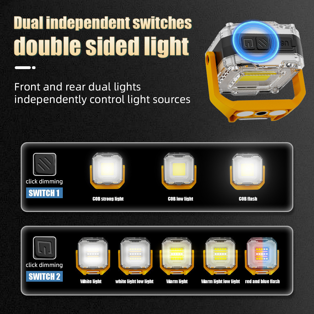 Cross-Border Multifunctional Double-Sided Cob Magnetic Camping Style Light 500 Lumens With Hook Outdoor Portable Camping Style Emergency Light