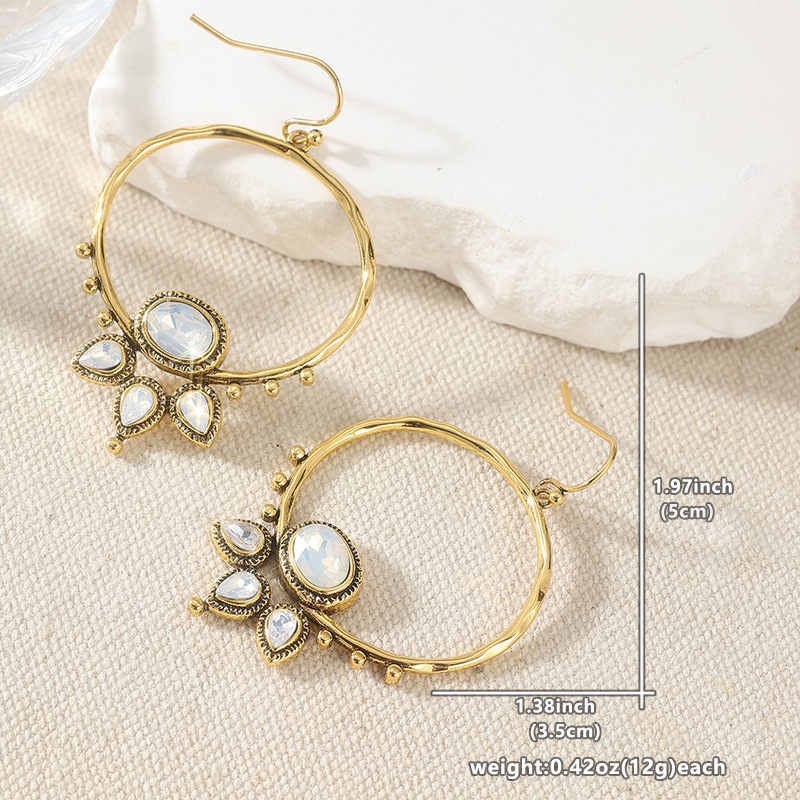 Cercei opalescenti eleganti din cristal de alama Gold Tone Women Boho Party Fashion Jewelry Statement Versatile