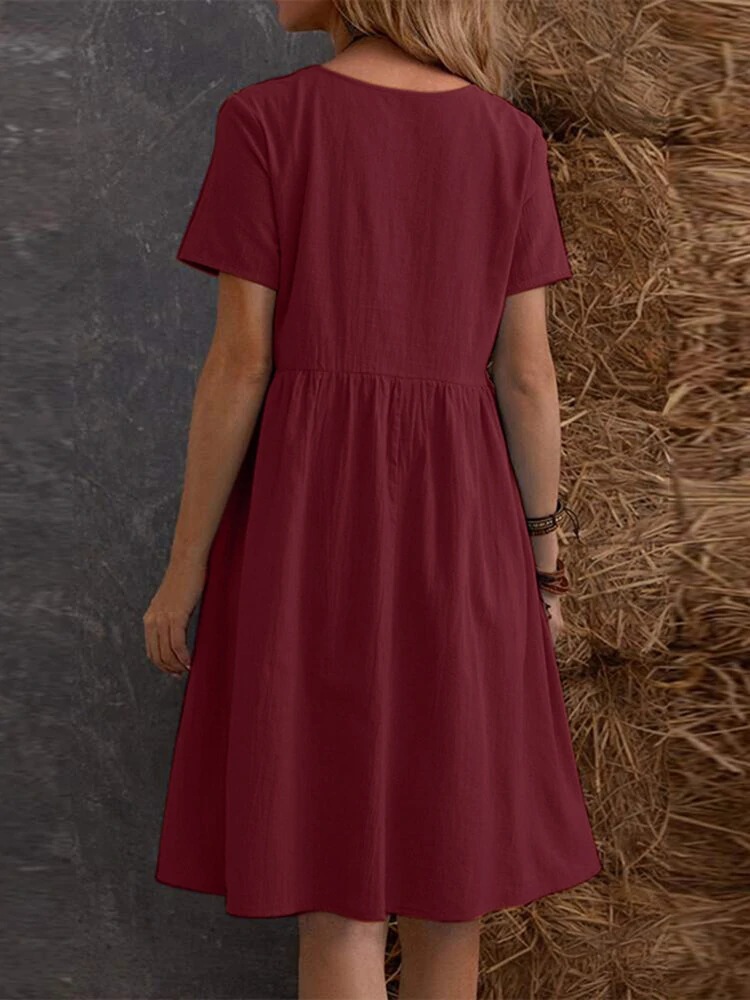 Vintage Women Linen Cotton Dress