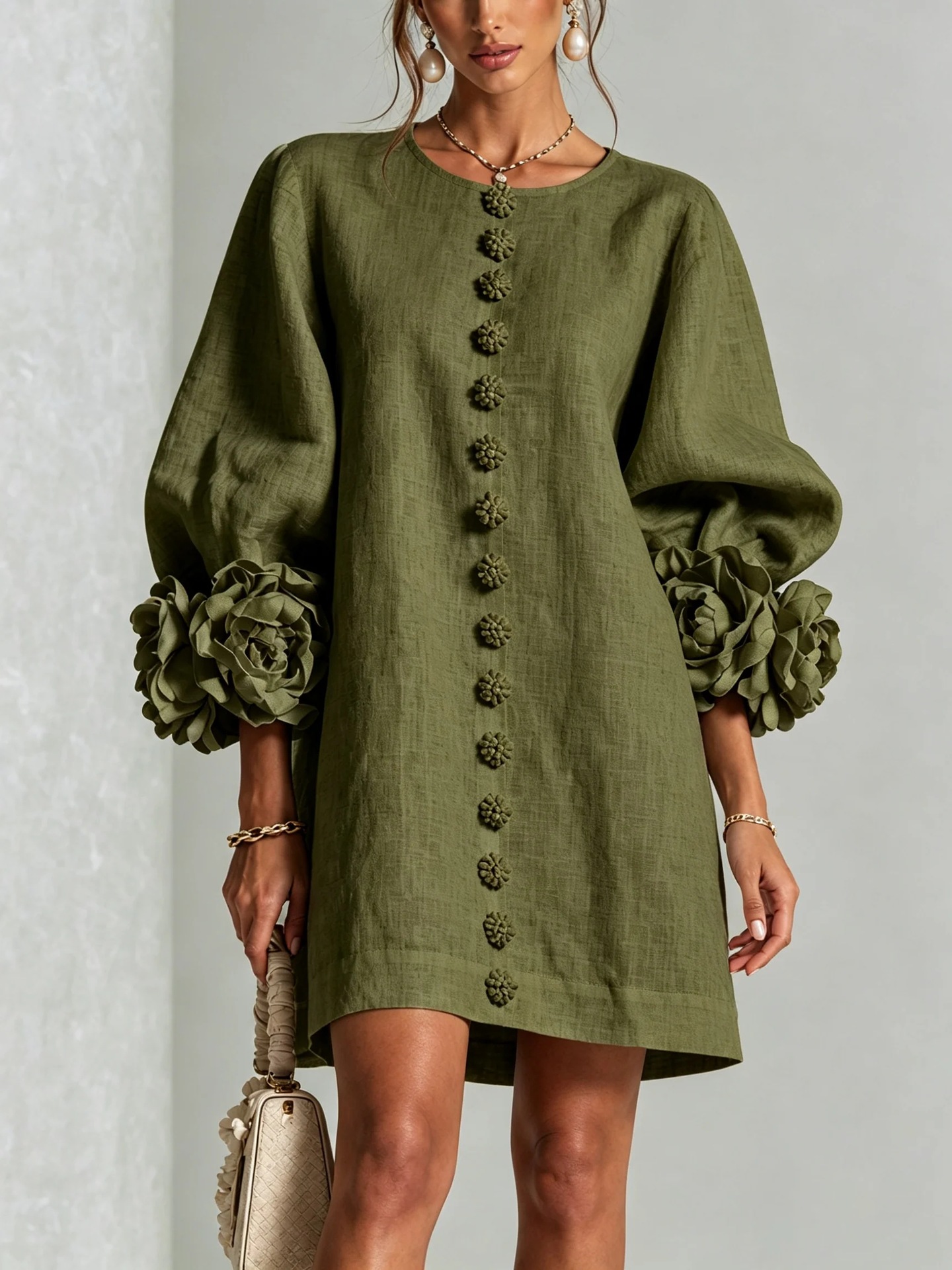 3D Flower Cuff Mini Dress, picture 6 of 12