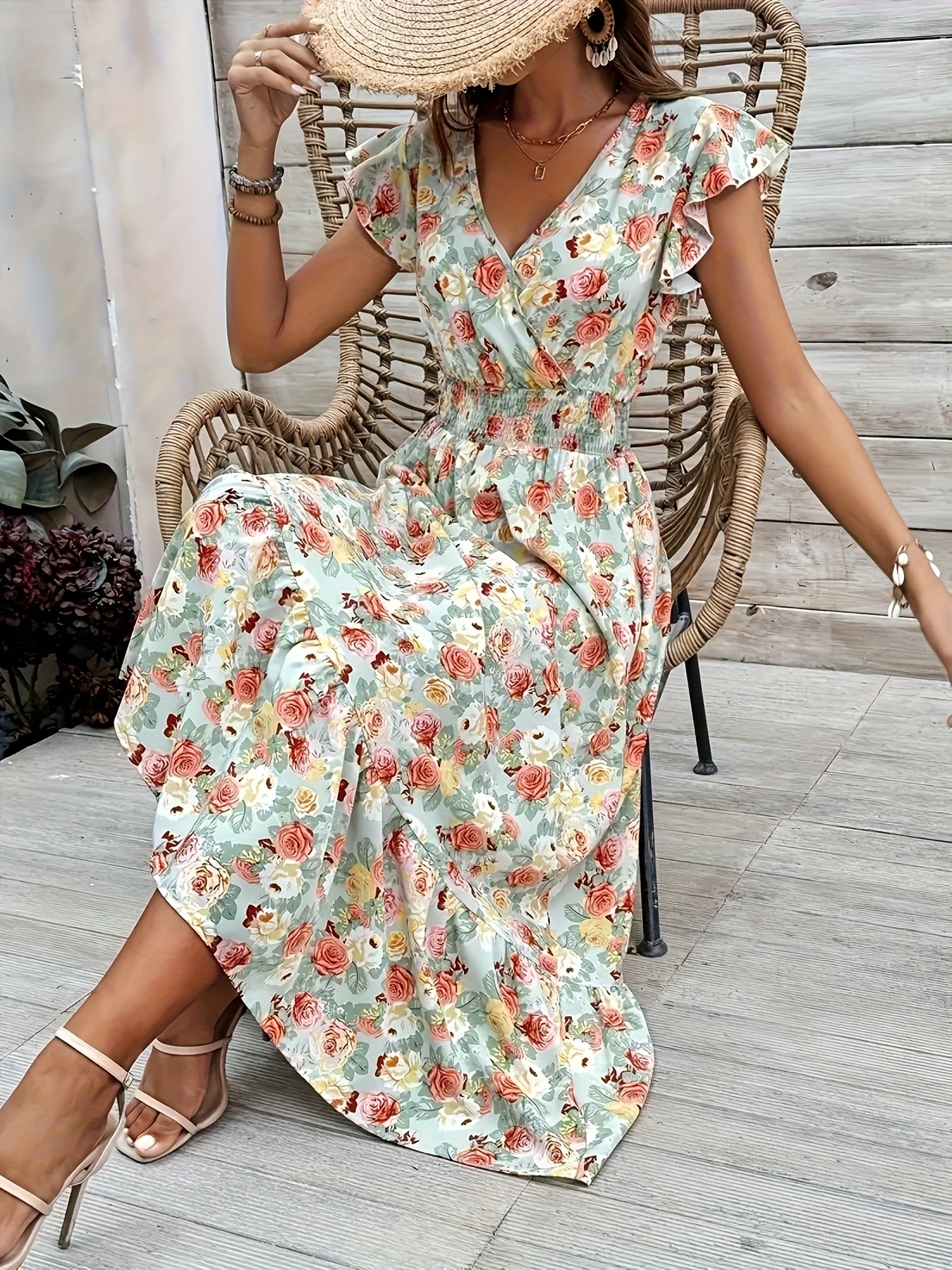 Elegant Floral Wrap Dress Detail Image