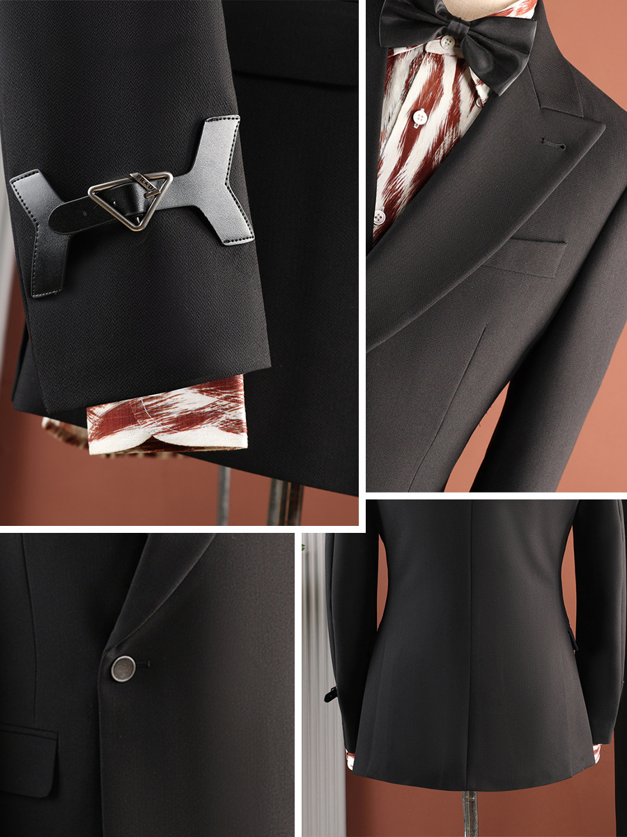Fashion Designer Cuff Strap Tuxedo Blazer & Gurkha Trousers Set