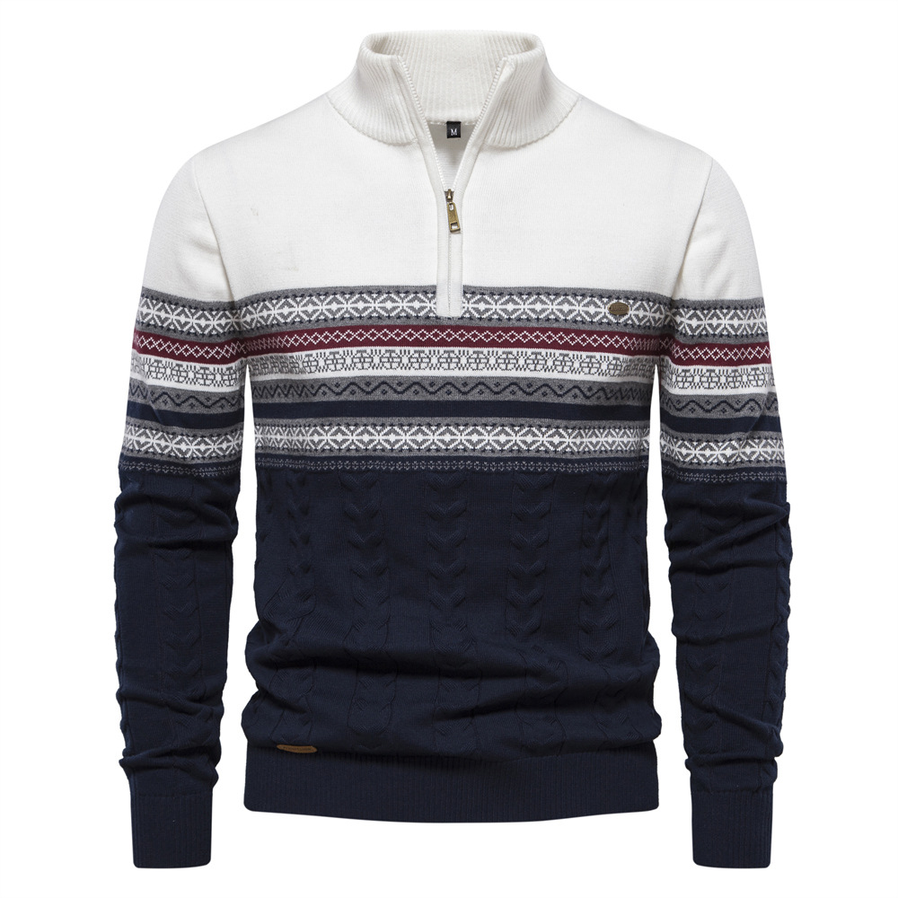 2026 Autumn And Winter New Fashion European Size Cross-border Collar Men's Sweater Half Zipper Knitted High Quality Joker Men's Clothing