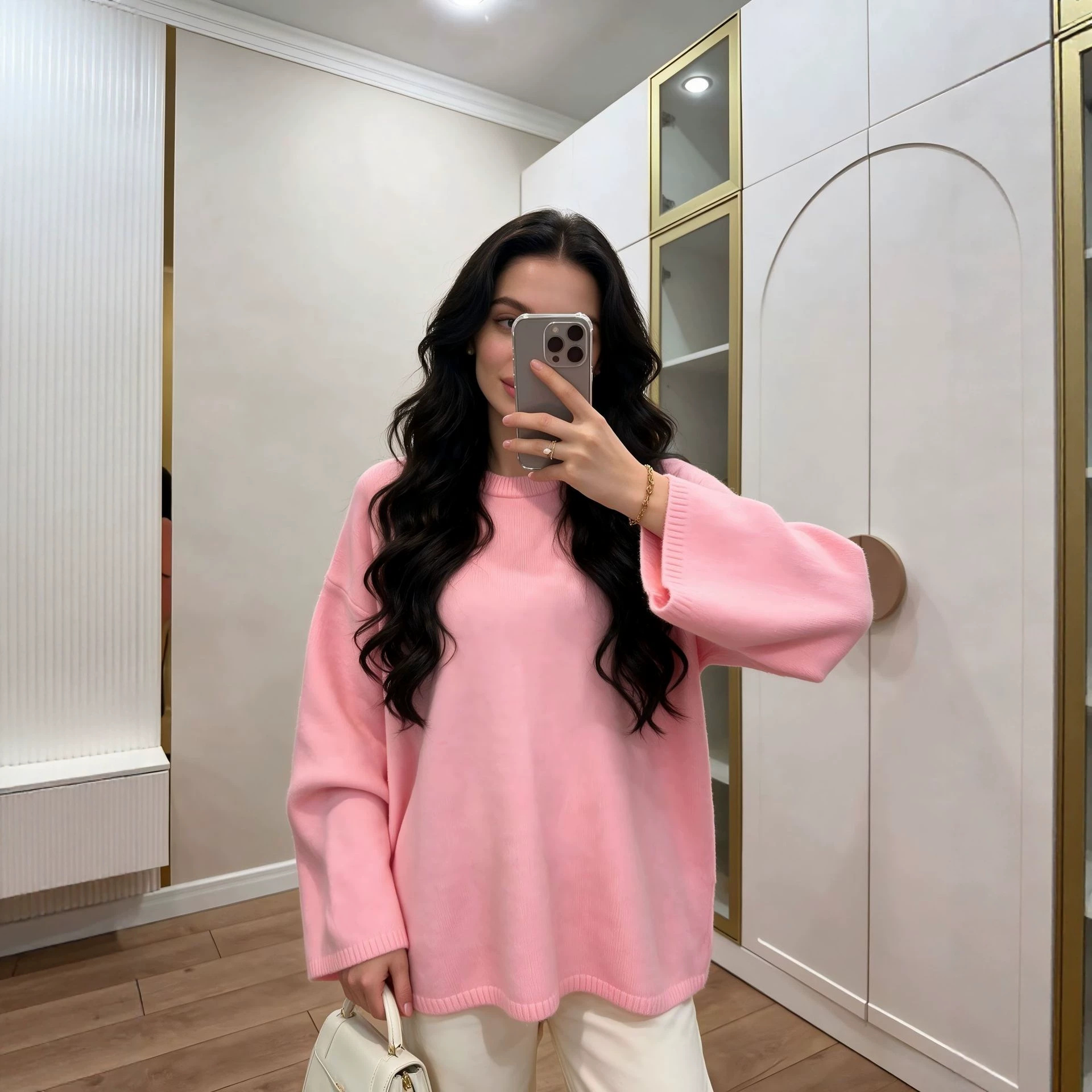 Women's Crew Neck Solid Color Knit Pullover, 2026 Fall Winter Oversized Loose Lazy Style Sweater, Casual Versatile Long Sleeve Jumper