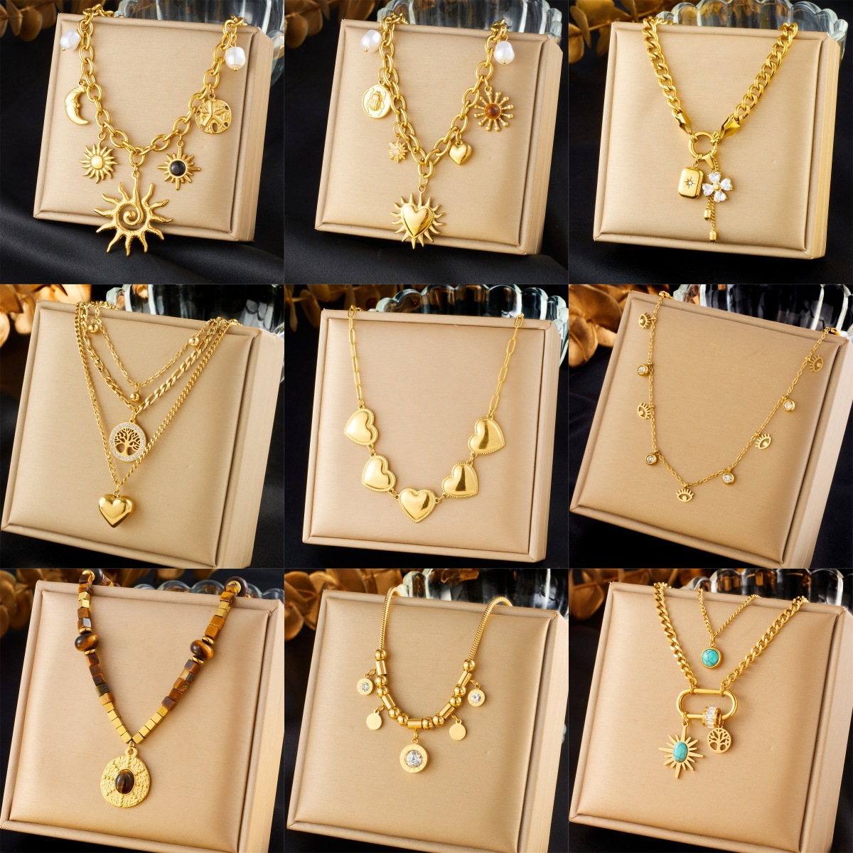 Multi-Layer Chain Heart Sun Cross Stainless Steel