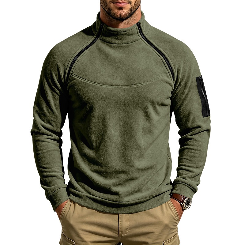 Oreo Heavy Duty Fall Winter Outdoor Men's Mountain Climbing Casual Loose Collar Fleece Two Zipper Warmth Sweater