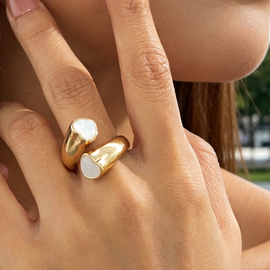 European And American Cross-Border Jewelry Geometric Heart-Shaped Enamel Design Adjustable Open Ring Versatile Index Finger Ring Accessory