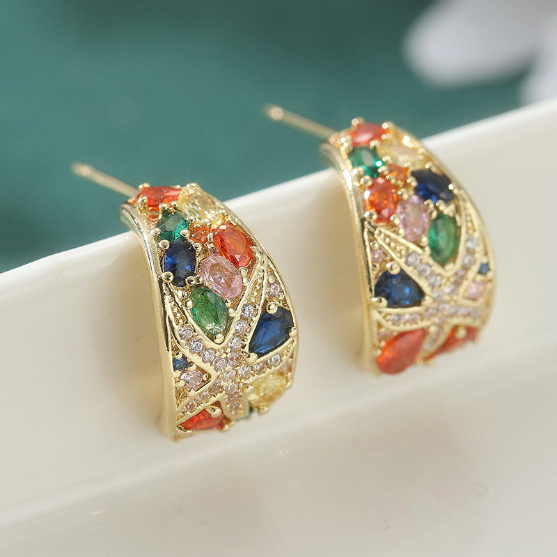 Elegant Gold Tone Starfish Hoop Earrings For Women, Colorful Cubic Zirconia, Nickel Free, Suitable For Wedding, Party & Daily Wear product image
