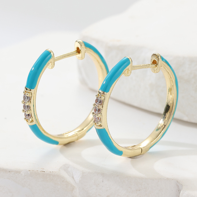 Blue Accent Crystal Hoop Earrings Gold Tone Brass Women Elegant Daily Party Fashion Jewelry Versatile