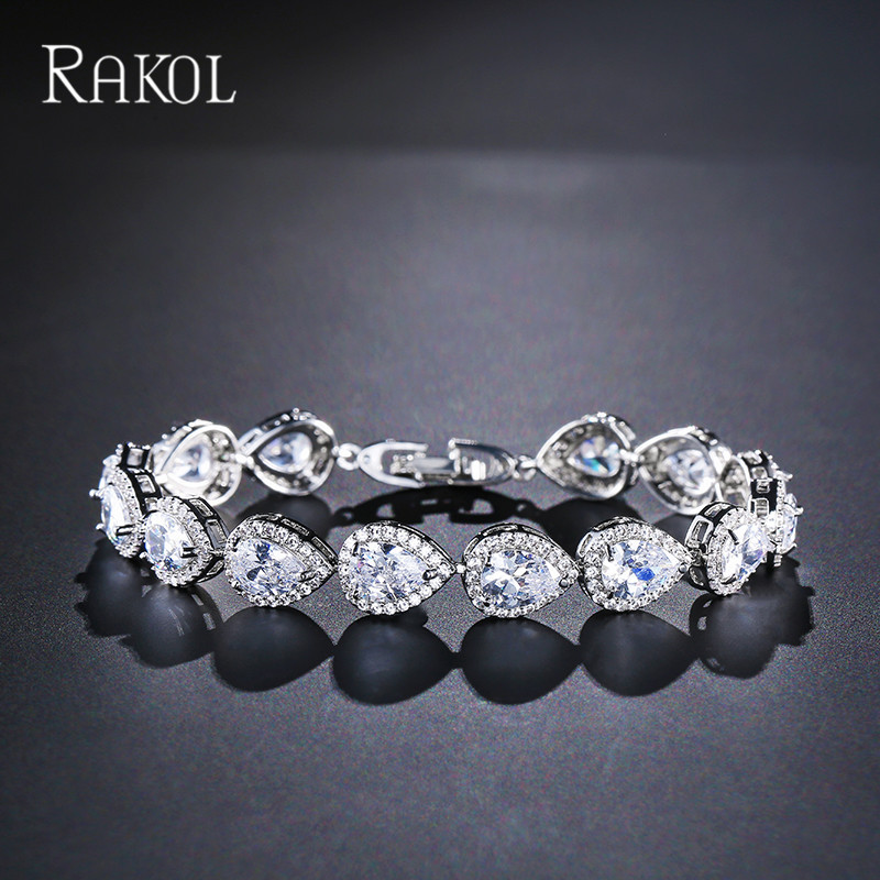 Cross-Border Aliexpress Micro-Inlaid Exquisite Aaa Water Drop Zircon Bracelet For Women, Elegant Bridal Weddin