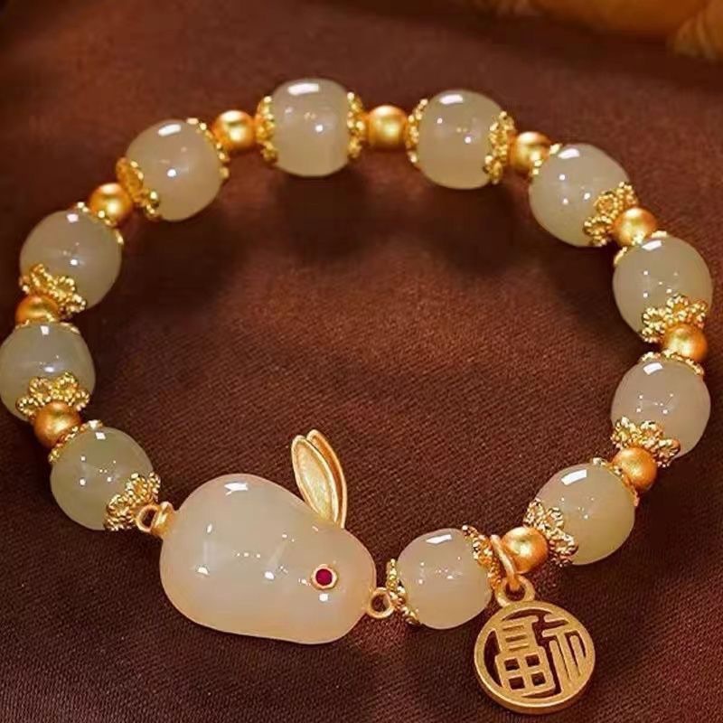 New Red Bead Jade Rabbit Bracelet For Women, Trendy Tiktok Influencer Style Valentine's Day Gift product image