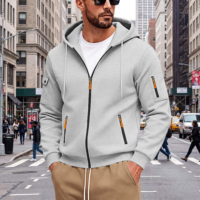 Cross-border Autumn & Winter Men's Loose Hoodie, Zip-Up Cardigan With Side Pockets, Oversized Casual Sports Sweatshirt Jacket For Foreign Trade