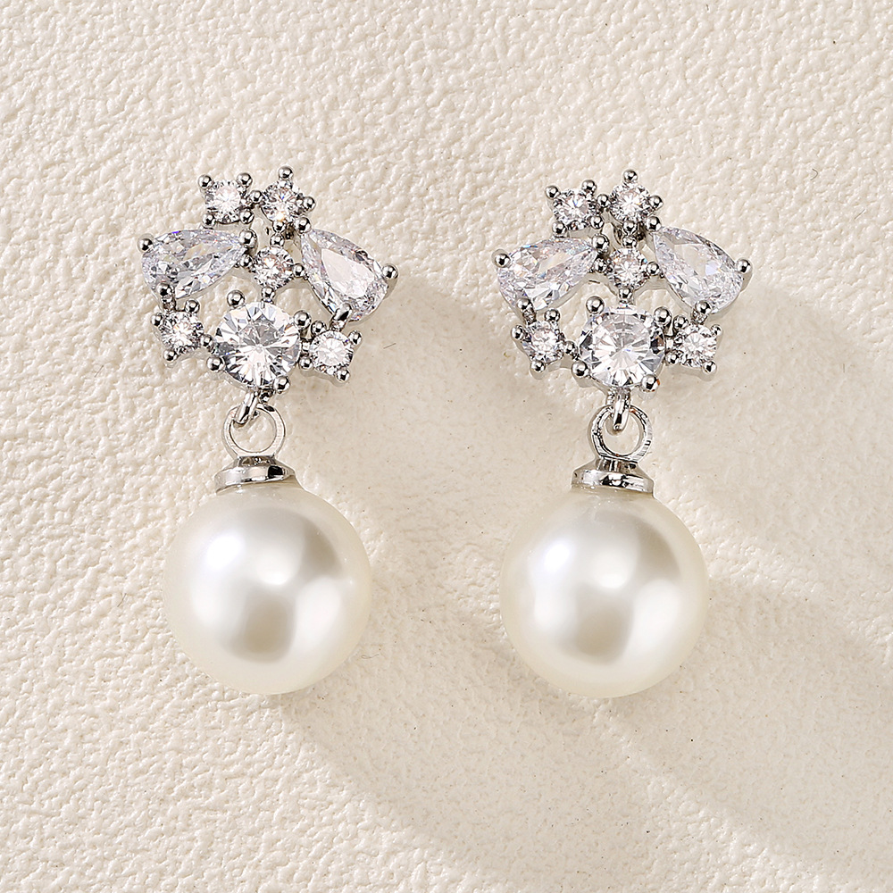 Elegant Gold-Plated Pearl Drop Earrings with Cubic Zirconia for Women 5