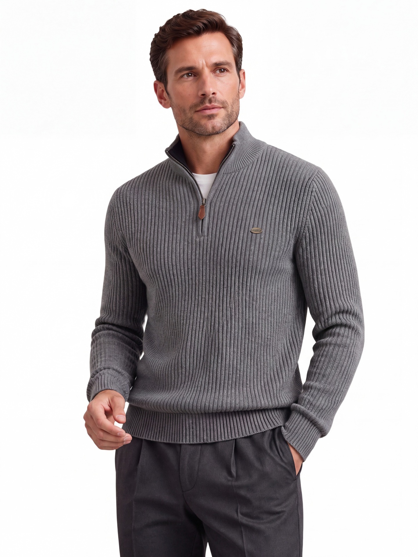 2026 Autumn Winter New Cross-Border Foreign Trade Men's Sweater Business Casual Men's Stand Collar Zipper Knit Sweater