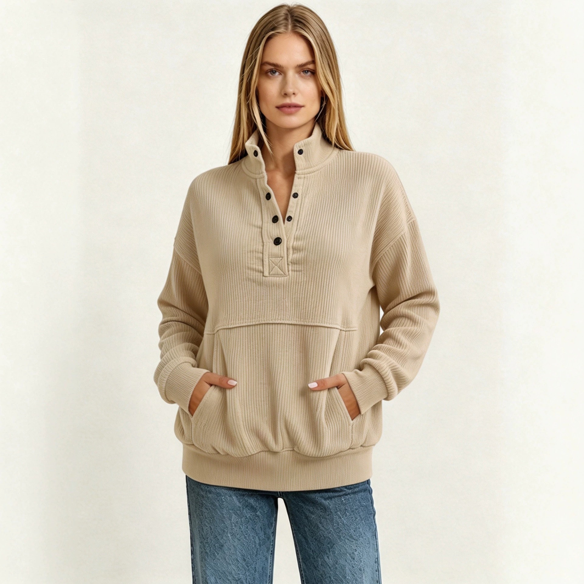 In-stock Fashion Women Sweatshirt with Buttons