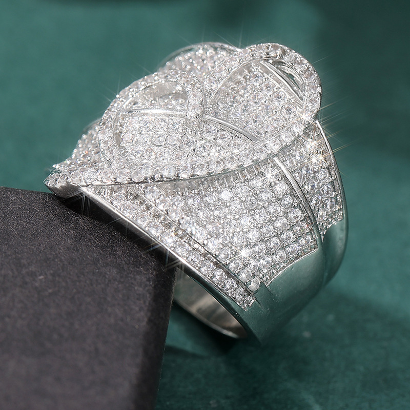 Luxury Sparkling Buckle Statement Ring Silver Tone