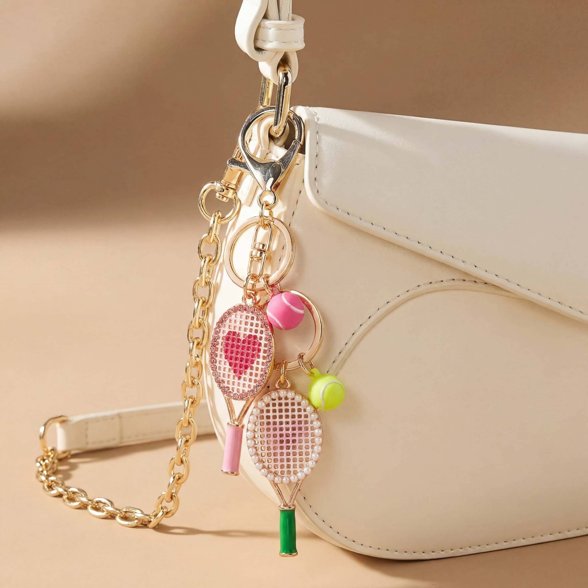 Rachetă de tenis Geantă cu bile Breloc cu talisman Ton auriu Aliaj de modă pentru femei Accesorii sportive Cadou drăguț