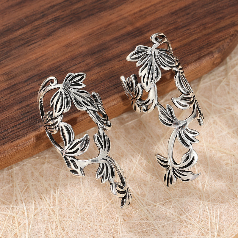 Vintage Silver Leaf Vine Dangle Earrings Brass Women Boho Nature Daily Party Statement Fashion Jewelry