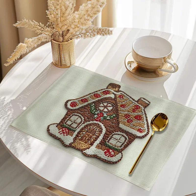 Christmas Gingerbread Man Placemat Polyester Textured Dining Table Holiday Party Home Decor Festive Kitchen Mat 5