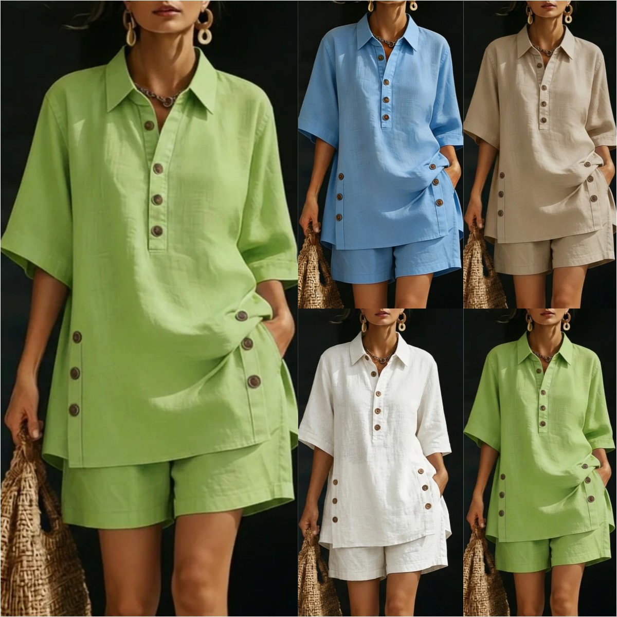 Hot-Selling Autumn And Summer New Cross-Border Foreign Trade Women's Short-Sleeved Shirt And Loose Pants Two-Piece Set