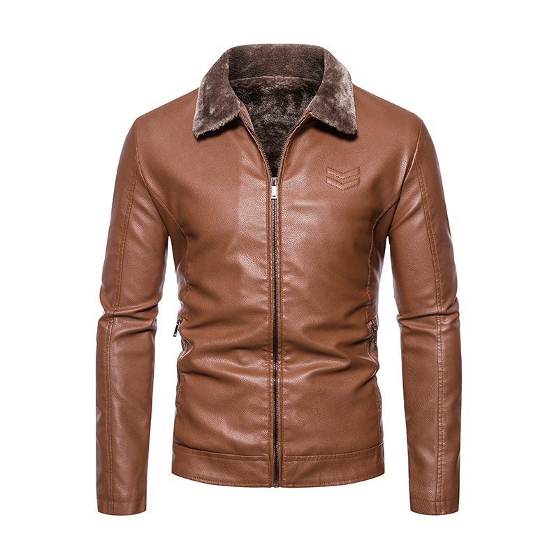 Cross-border Foreign Trade Amazon Winter Fleece-lined Lapel PU Leather Men European And American Fashion Plus Size Men's Leather Jacket Men
