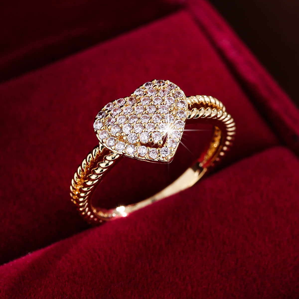 Hot Selling European And American Simple Fashion Heart-shaped Colorful Zircon Gold-plated Diamond-embedded Daily All-match Ins Style Ring product image