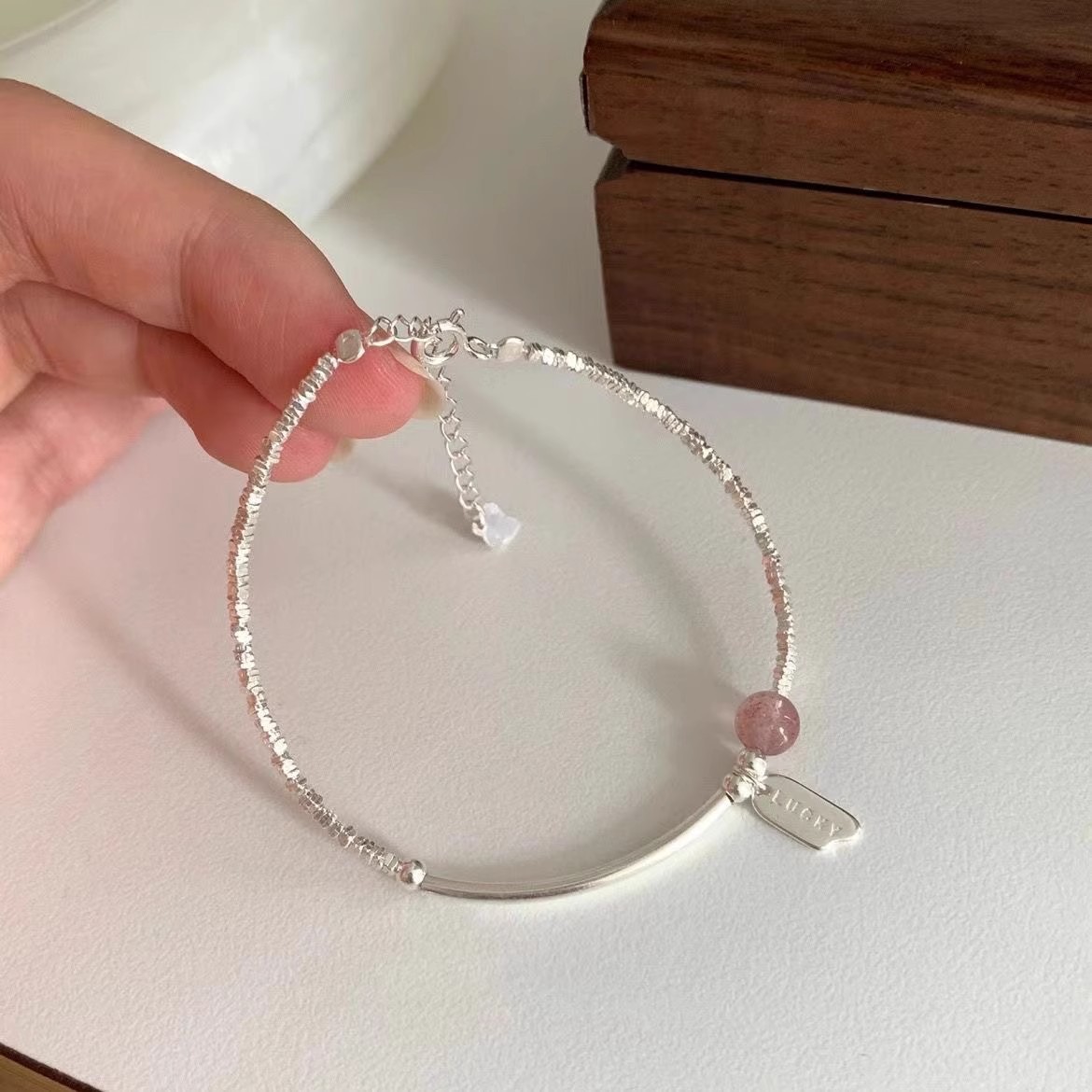 Shattered Silver Strawberry Crystal Bracelet Women's