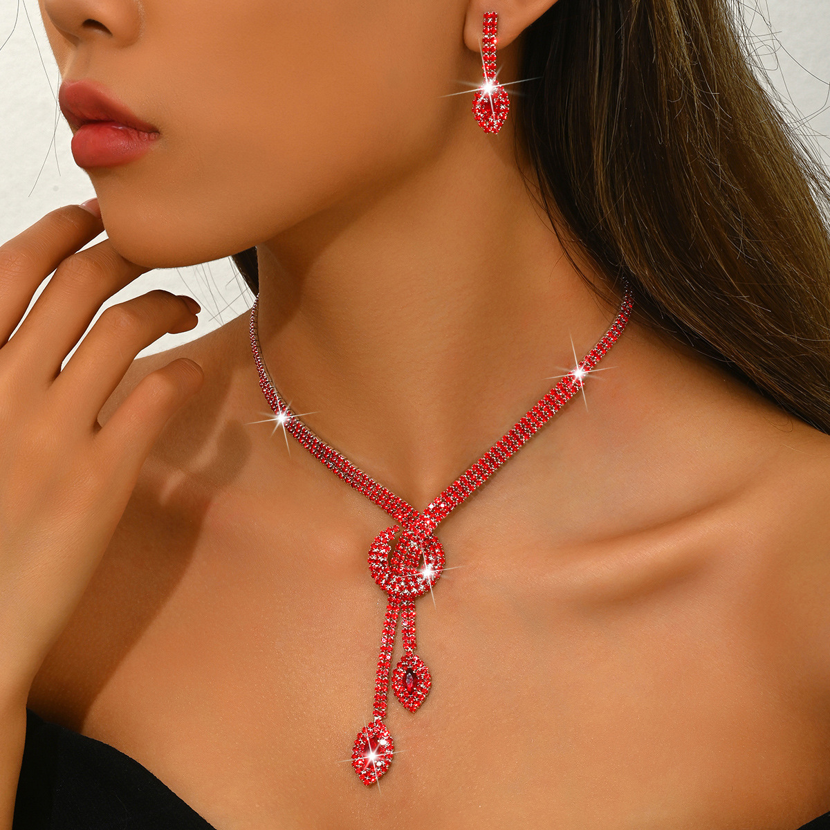 Cross-Border New Style Personalized Creative Design Full Diamond Geometric Water Drop Necklace And Earrings Set For Women, Elegant Zircon Jewelry product image