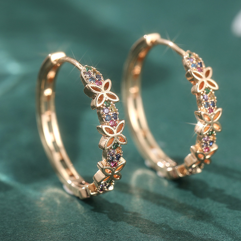 Butterfly Crystal Hoop Earrings Rose Gold Tone Brass Women Elegant Party Fashion Jewelry Sparkling Versatile