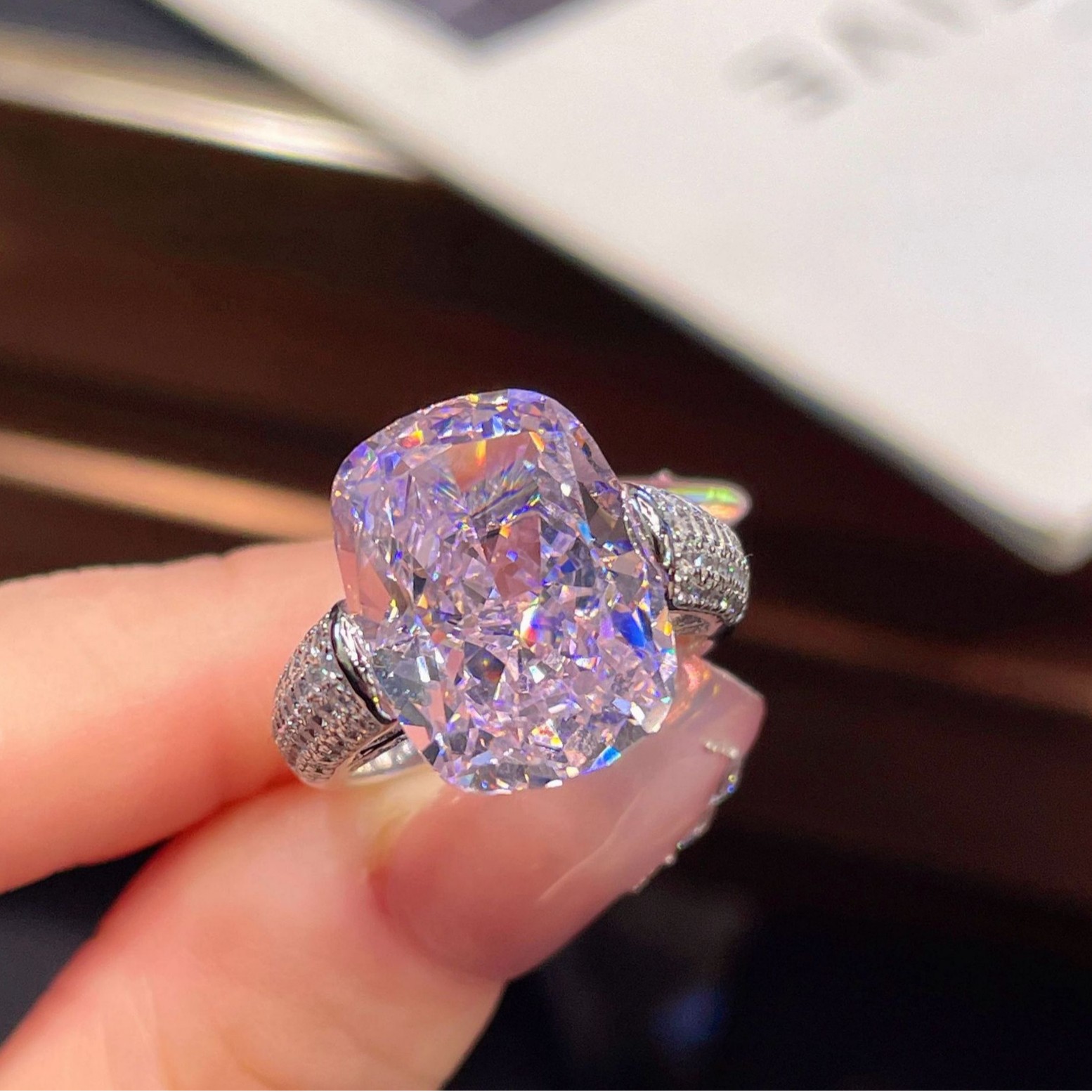 Zirconia Women's Ring, Exquisite Pink Fat Square Ice Flower Cut Stone Jewelry, Shipped By Manufacturer, Hot Selling In Export