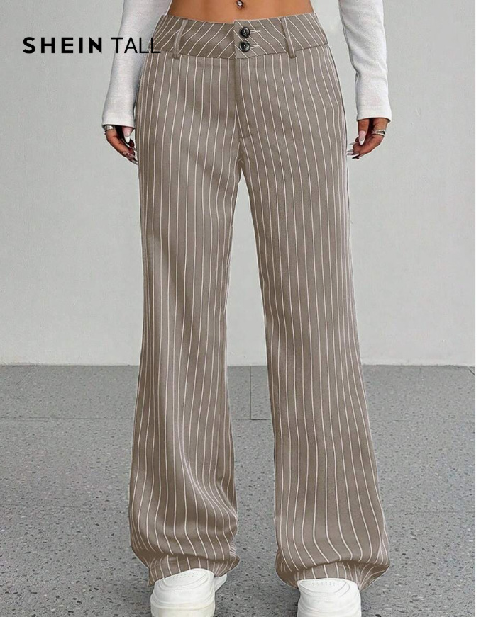 European And American Cross-Border Striped Loose Casual New Mid-Waist Wide-Leg Suit Trousers Straight-Leg Pants — image 10 of 10