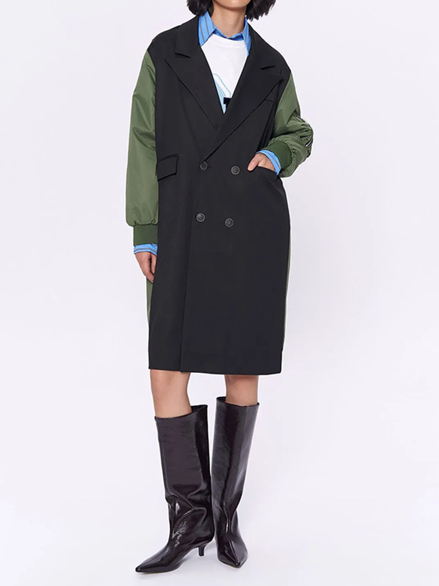 Military Bomber Spliced Long Trench Coat