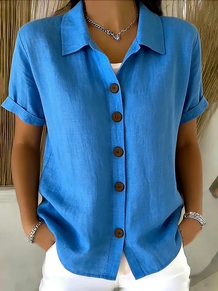 2026 European And American Cross-Border Summer Independent Site Amazon New Casual Comfortable Button Cotton And Linen Women's Short-Sleeve Shirt product image