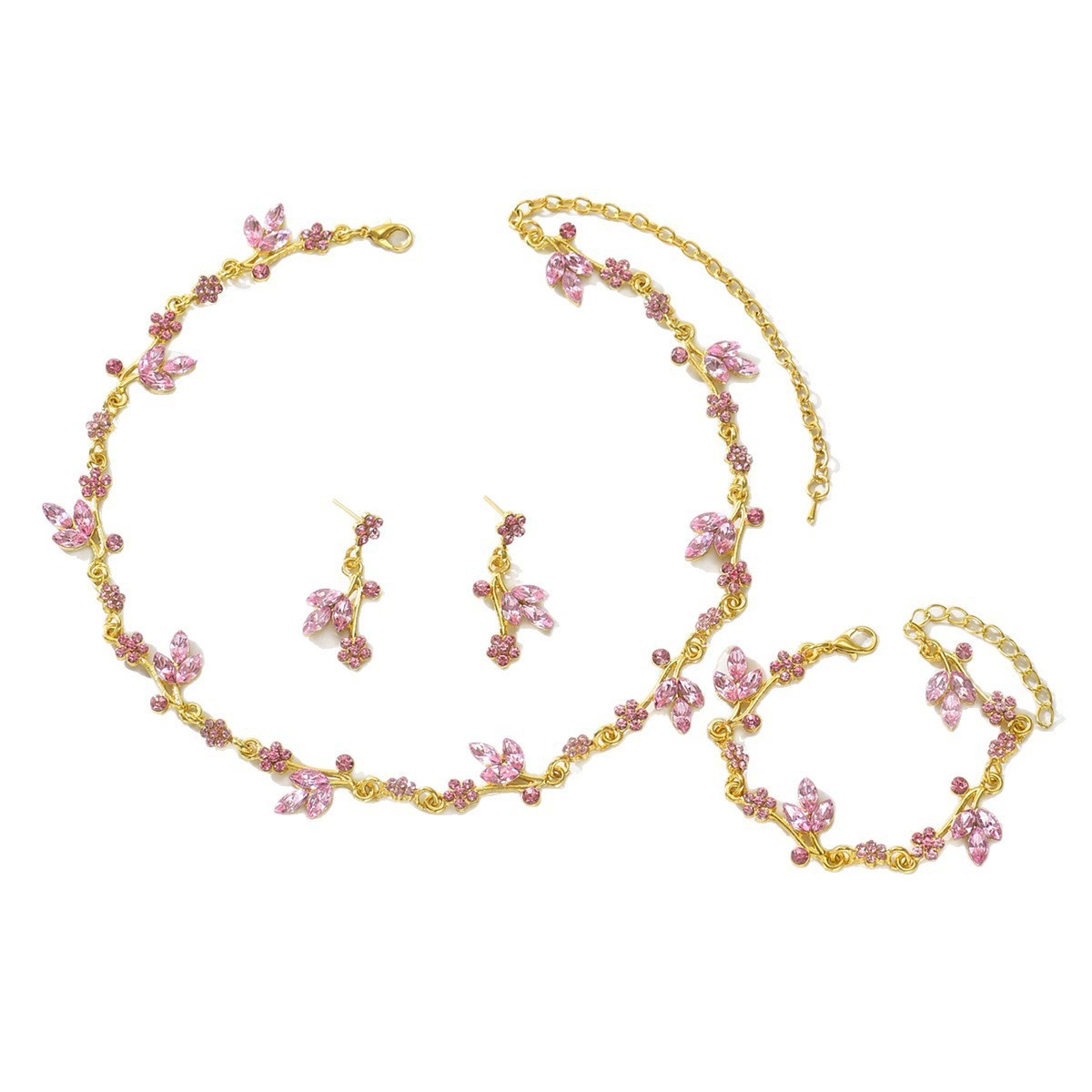 Botanical Vine Leaf 3Pcs Jewelry Set, Cold Elegant Queen Style Simulated Pearl Cubic Zirconia Matching Accessories, Minimal Unique Designer Jewelry For Women