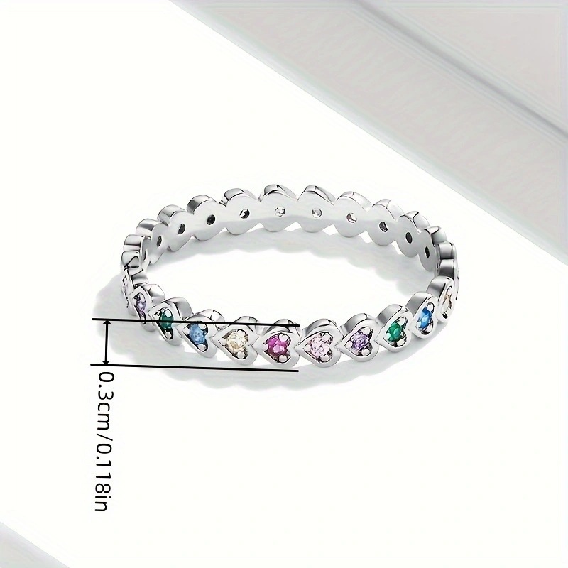 Colorful Heart Crystal Ring Silver Tone Brass