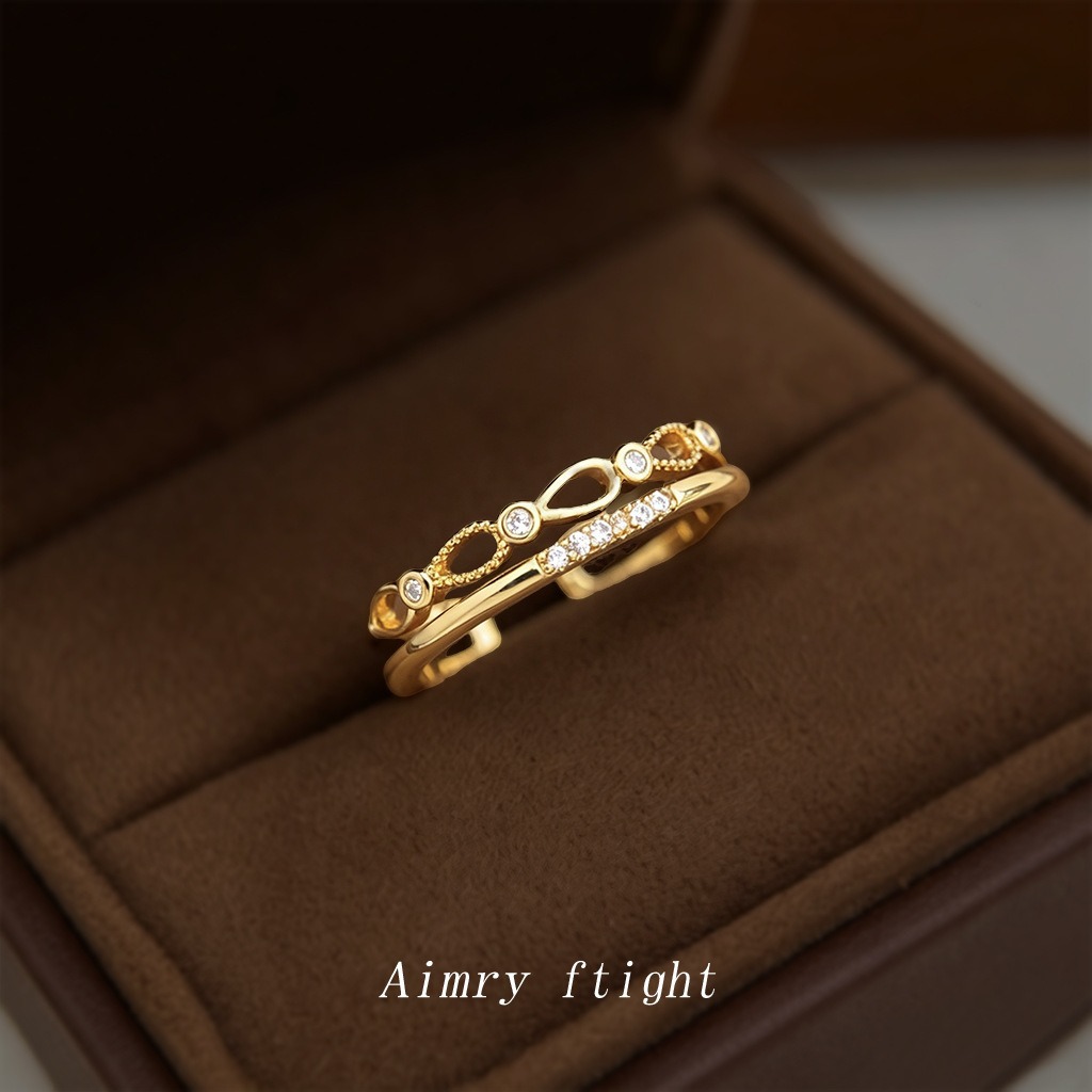 Women's Light Luxury Open Ring, Gold Plated Inlaid Zircon, Minimalist Fashion Index Finger Ring, Adjustable Band product image
