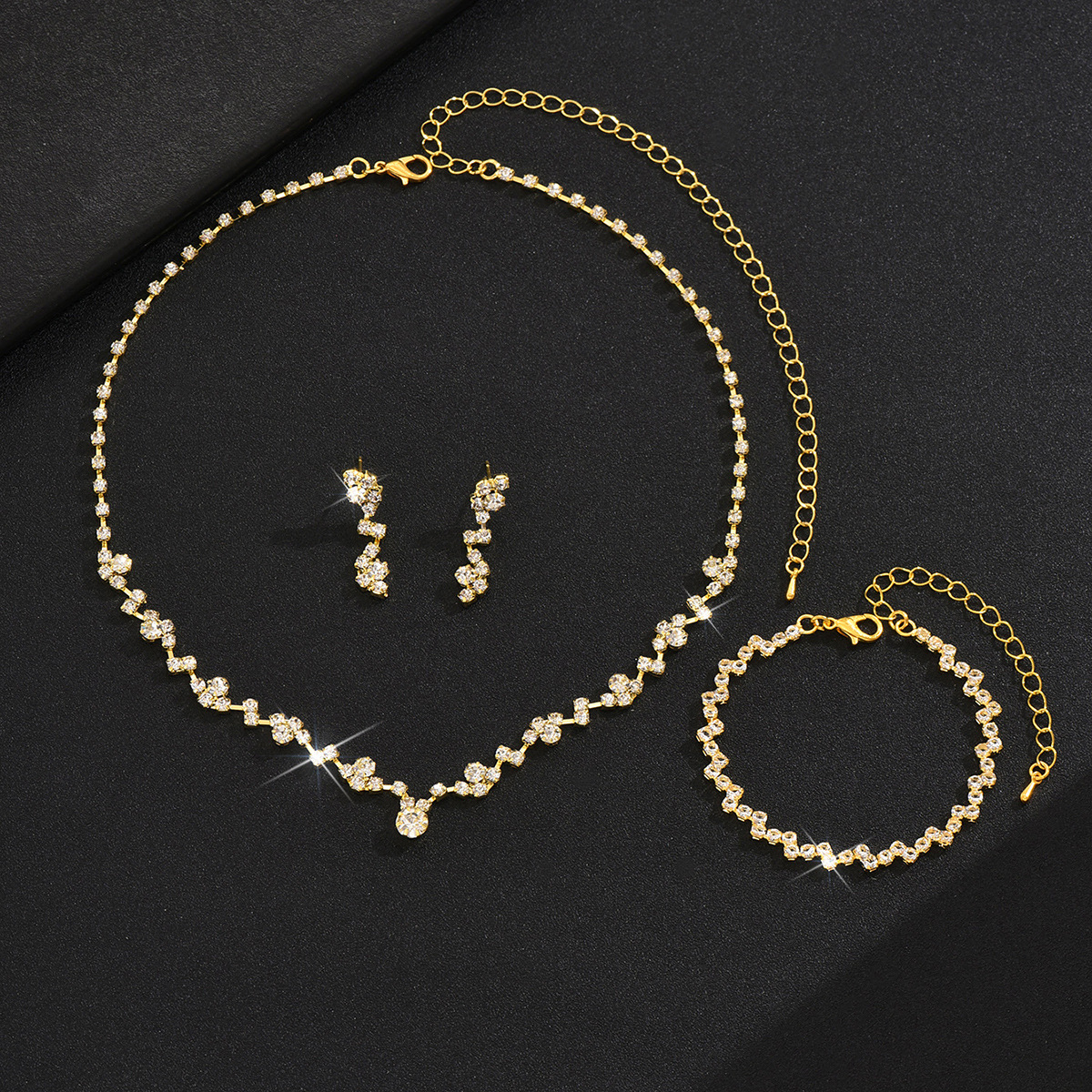 2026 Cross-border European And American Temperament Diamond Necklace Bracelet Earrings Three-piece Wedding Fashion Hot Selling Jewelry Suit