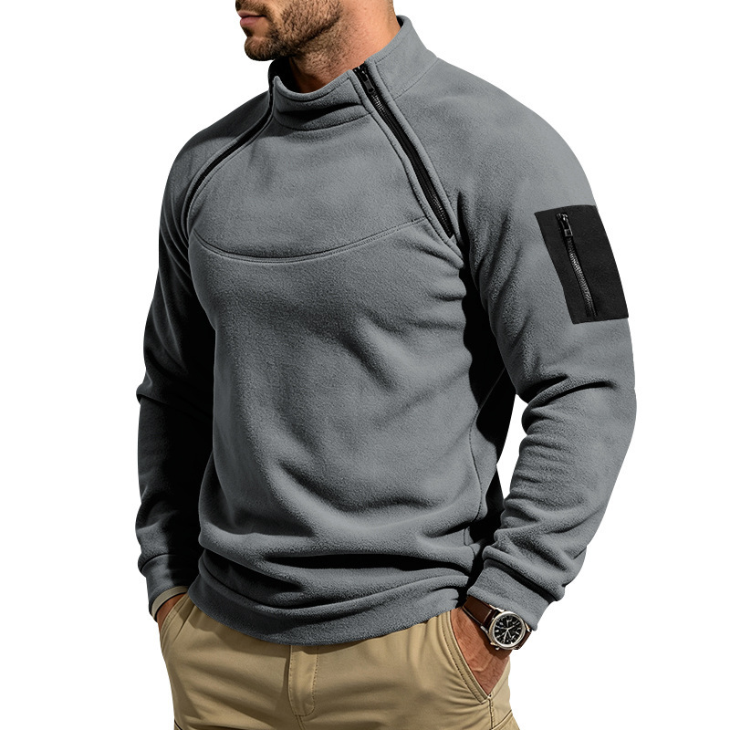 Oreo Heavy Duty Fall Winter Outdoor Men's Mountain Climbing Casual Loose Collar Fleece Two Zipper Warmth Sweater