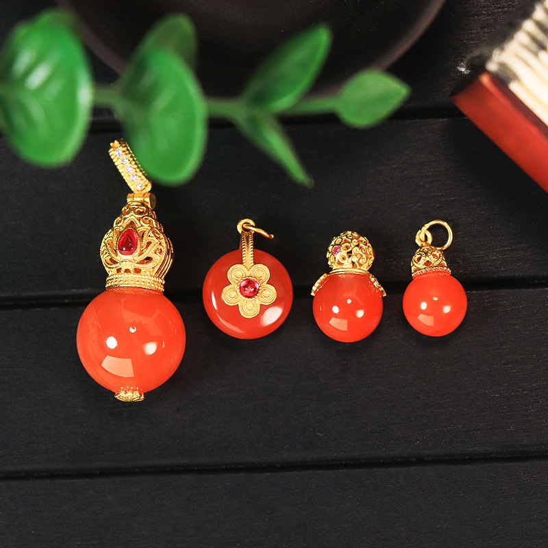 Natural South Red Agate Cherry Red 925 Silver Plated Sachet Pendant Clavicle Chain Pendant Diy Wear Drop