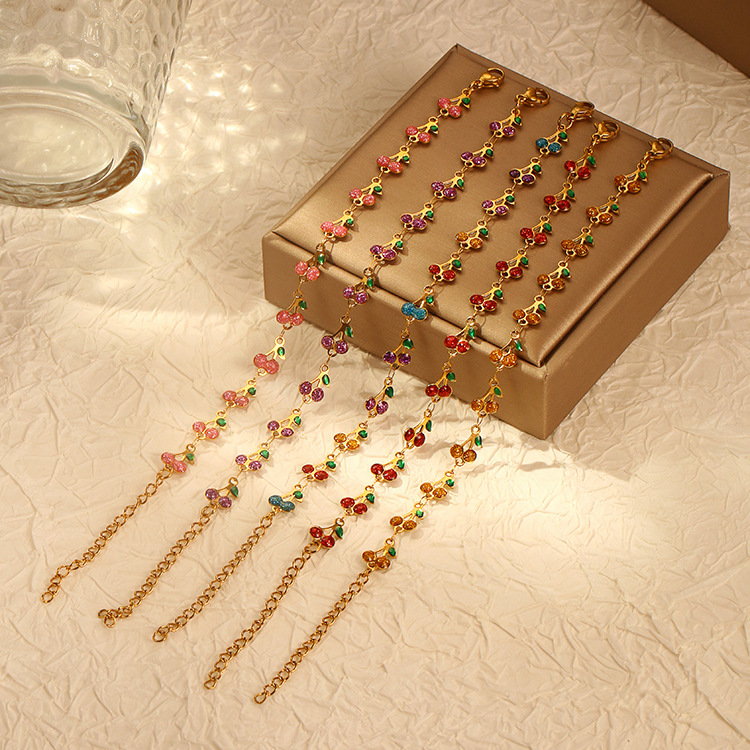 Cross-Border Popular Retro Bohemian Style 14K Gold Painted Oil Dripping Geometric Bracelet Necklace Ins Stainl