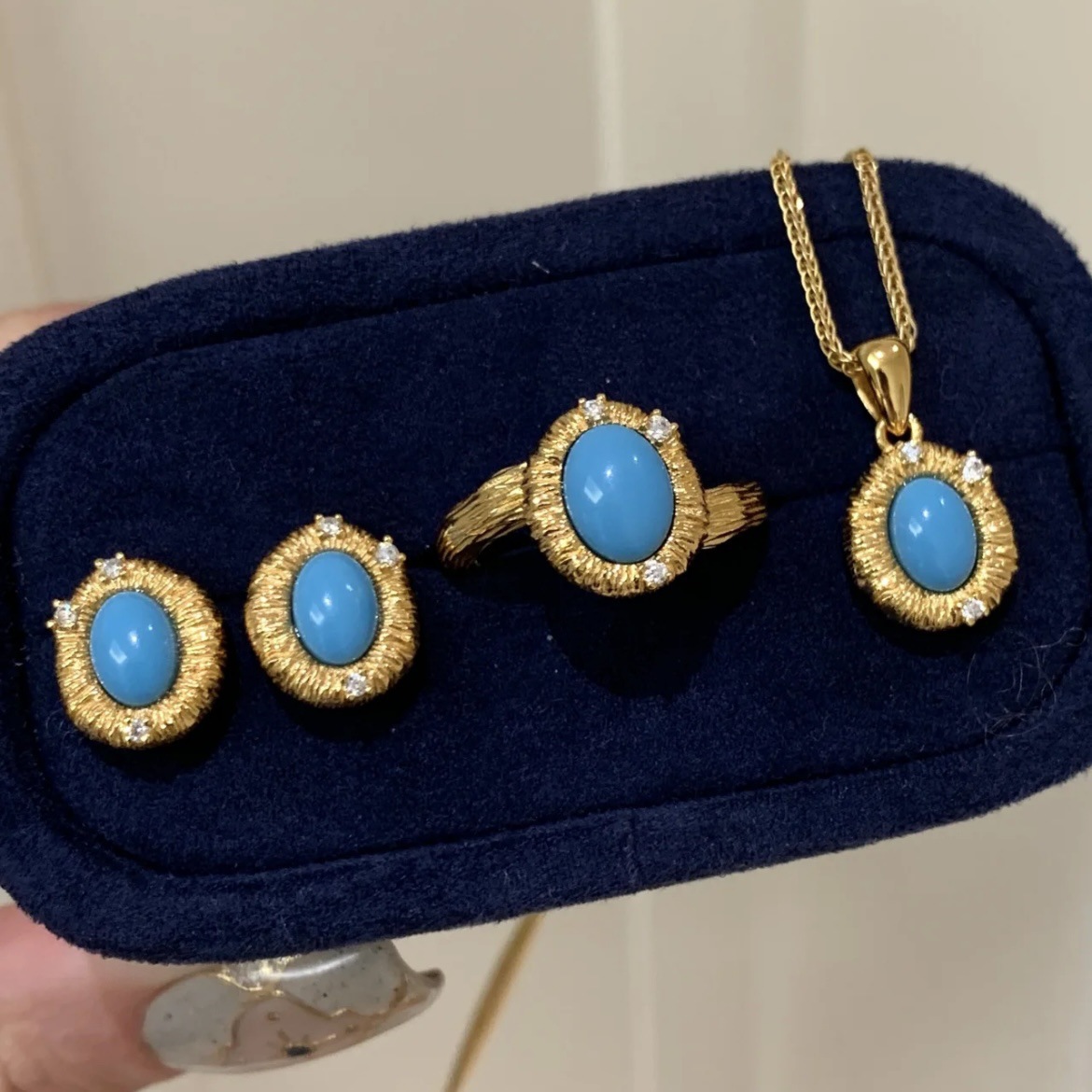 Antique Vintage Handmade Brushed Blue Pine Necklace