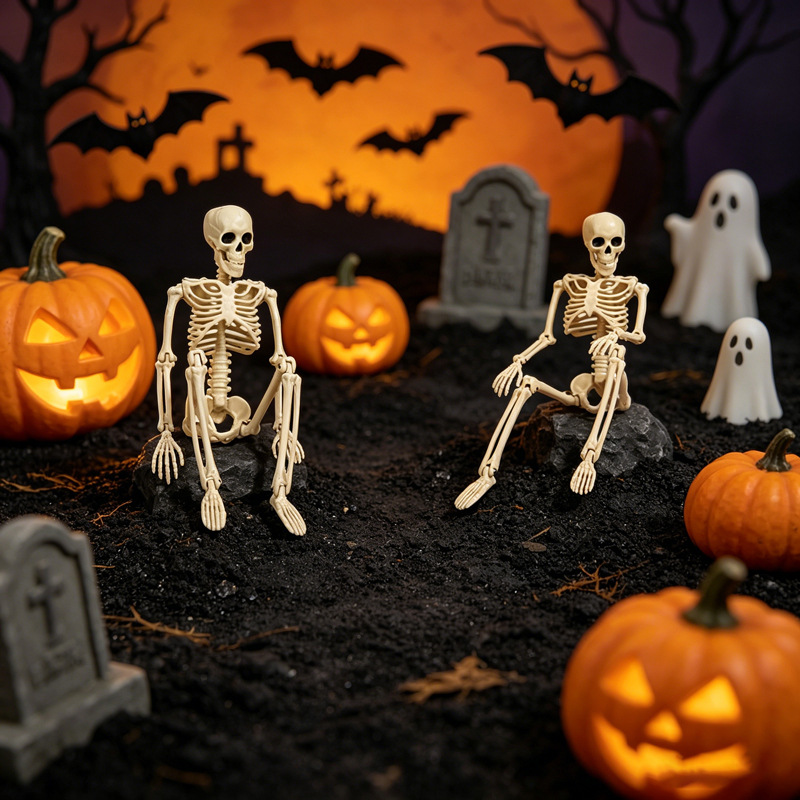 Standing skeleton figure for haunted house display