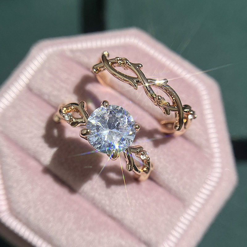 Elegant Crystal Vine Open Ring Gold Tone