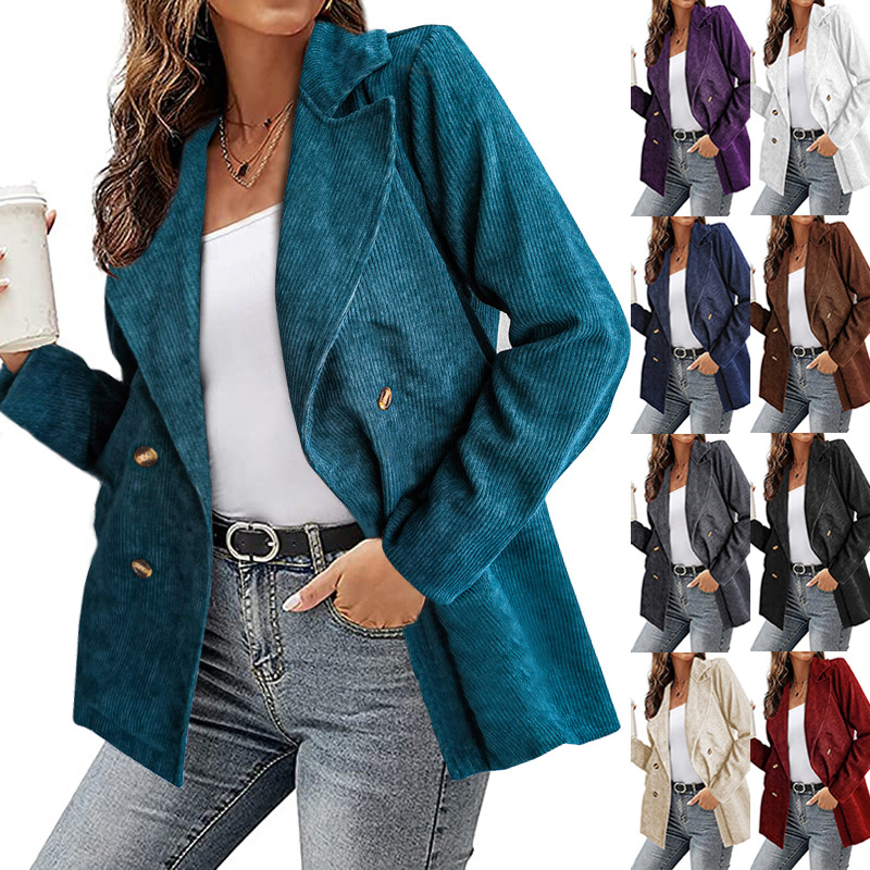 European And American Amazon New Autumn And Winter Double-Breasted Small Suit Jacket Casual Corduroy Shirt Women's Clothing